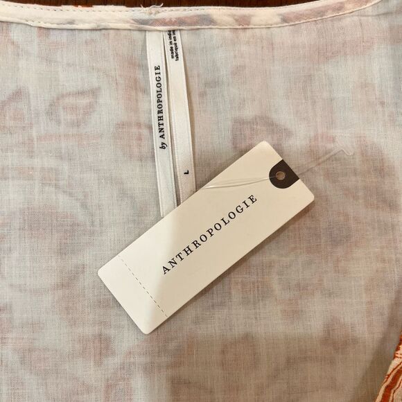 Anthropologie Paisley Puff-Sleeve Babydoll Blouse Scoop Neck Boho Cotton L NWT - Picture 5 of 9